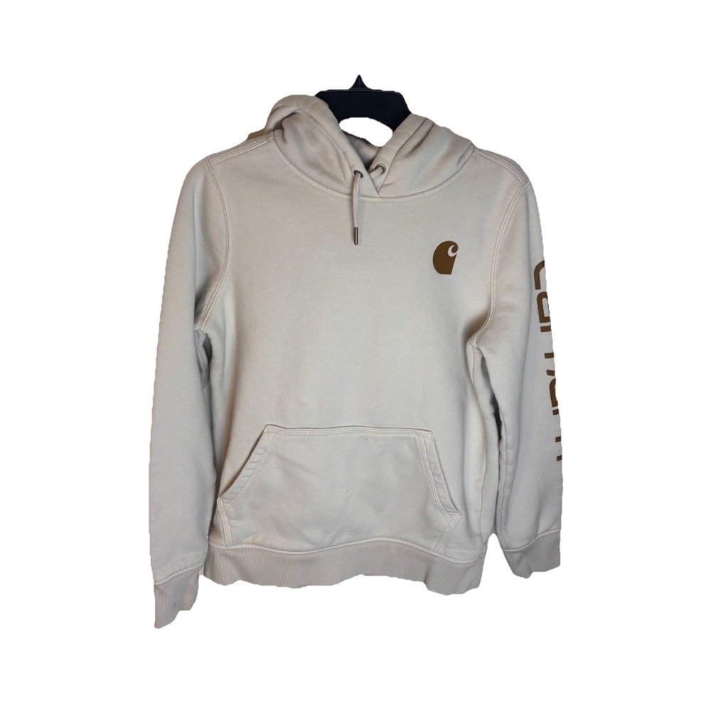 Carhartt Relaxed Fit Hoodie SIZE SMALL Cream Color pullover FLAW